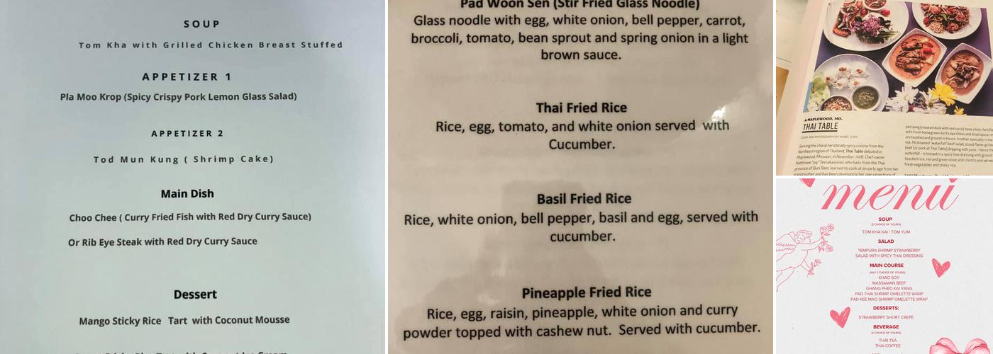 Thai Table Menu