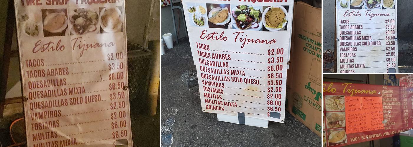 Tire Shop Taqueria Menu