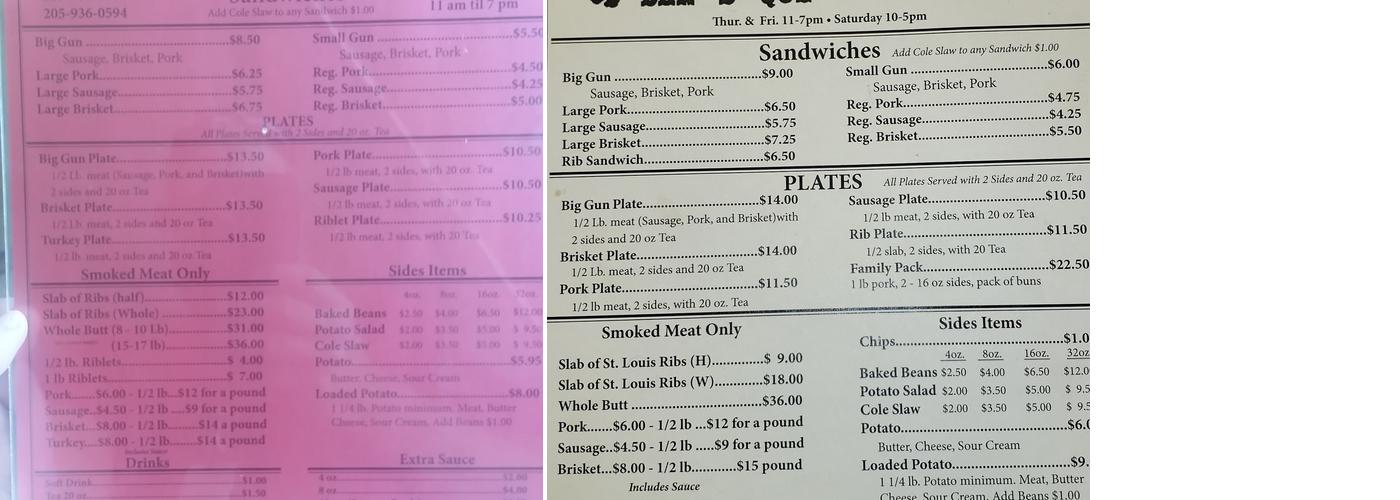 Smoking Guns BBQ Menu