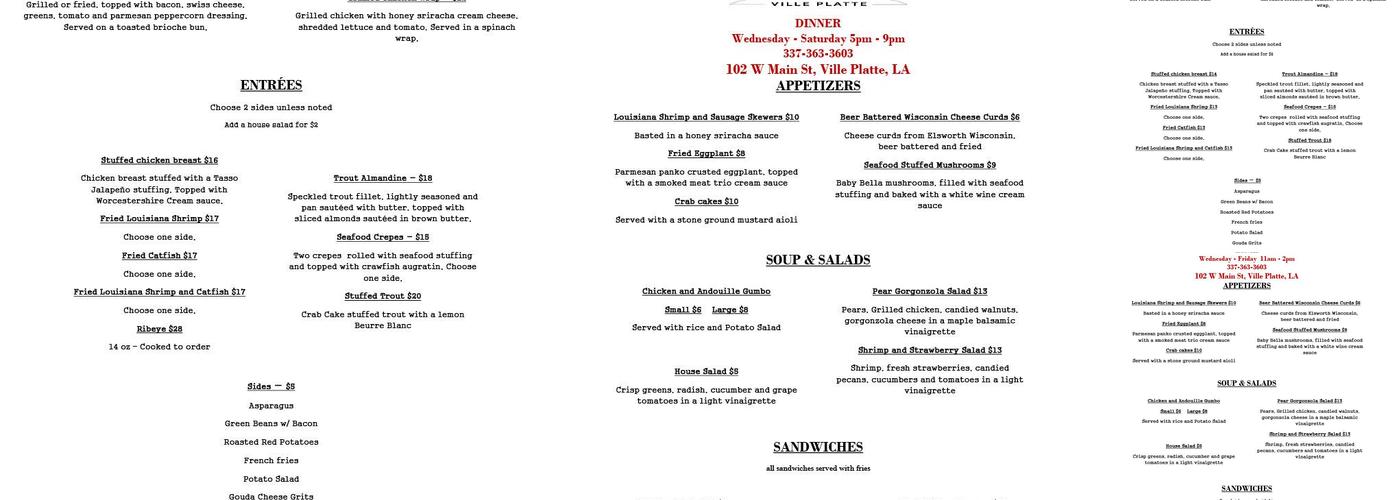 Cafe Evangeline Menu