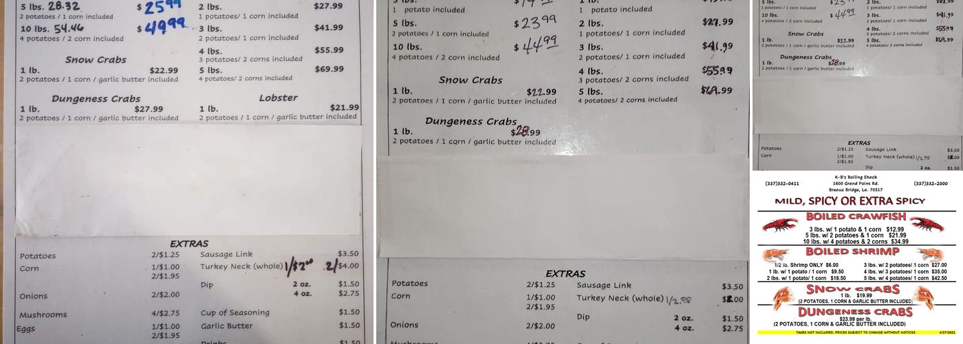 K-B's Boiling Shack Menu