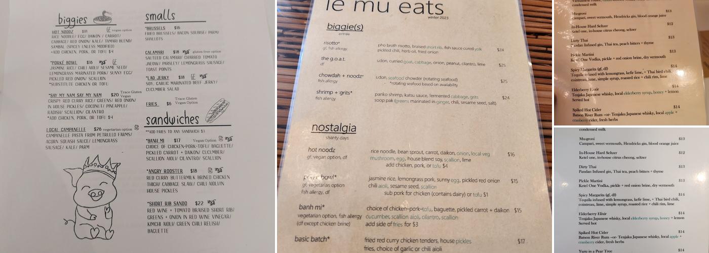 Le Mu Eats Menu