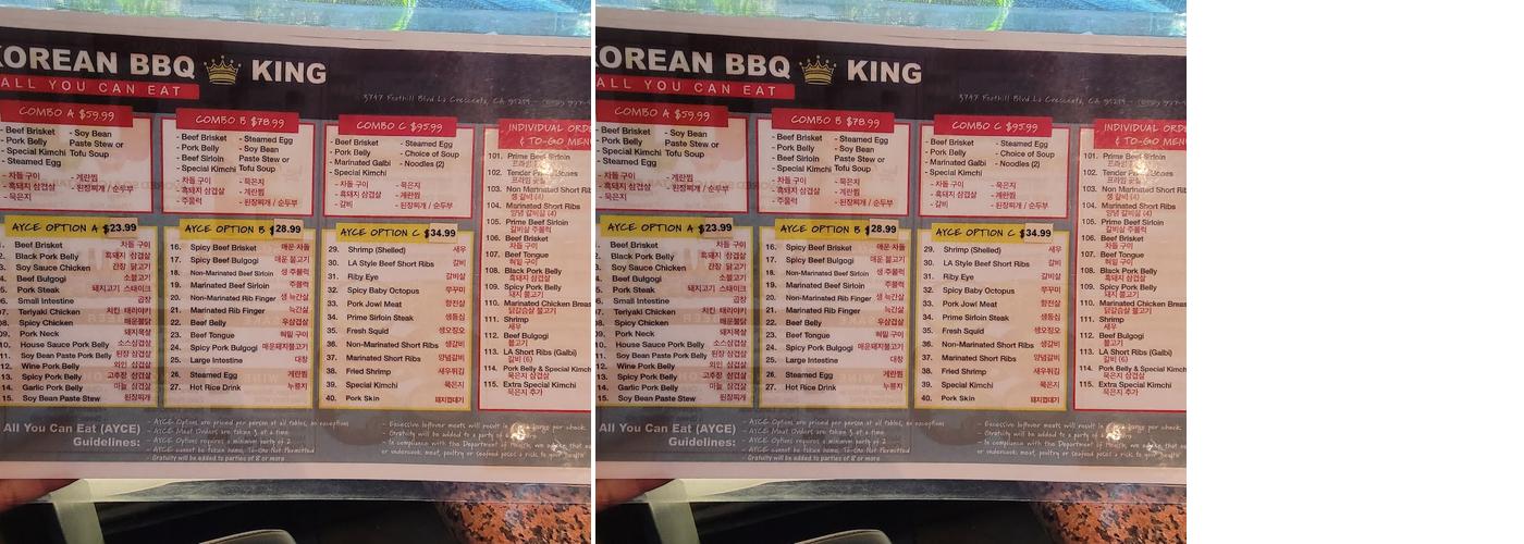 Korean BBQ King Menu