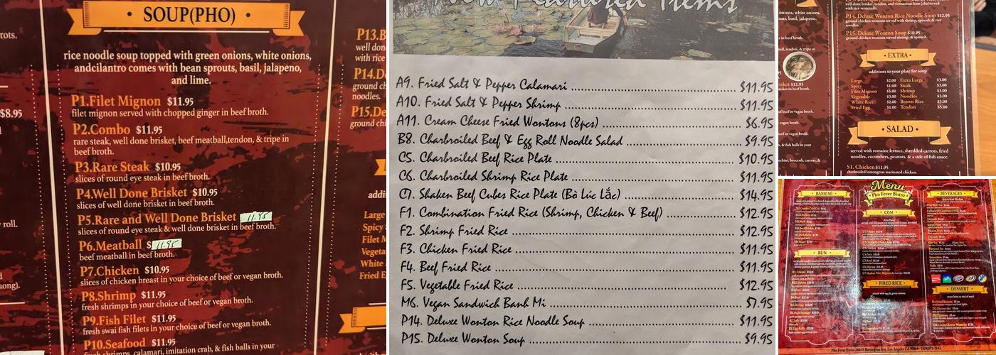 Pho Fever Bistro Menu
