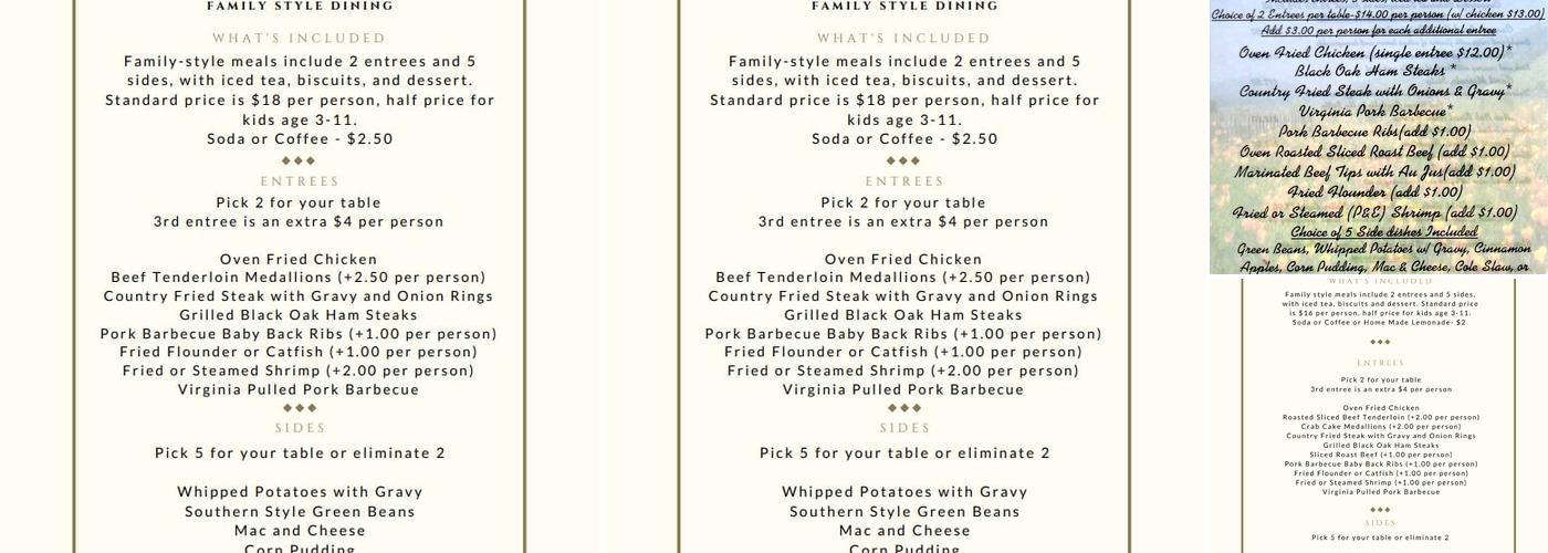 Spring House Dining Menu