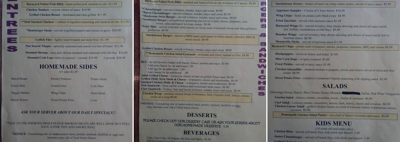 Red Rock Store Menu