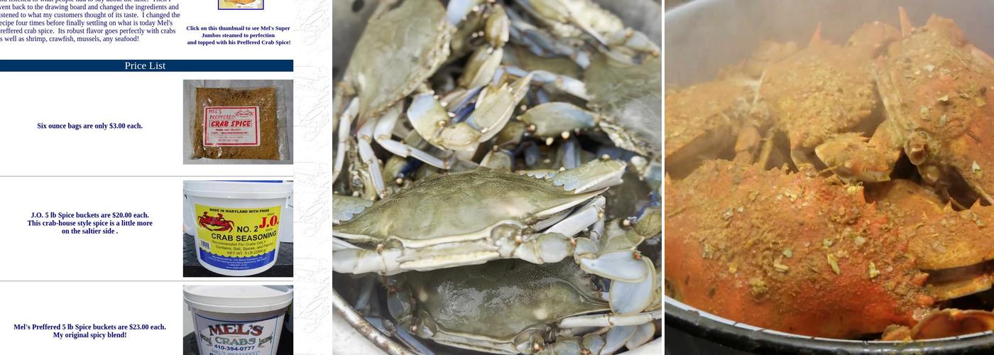 Mel's Crabs Menu