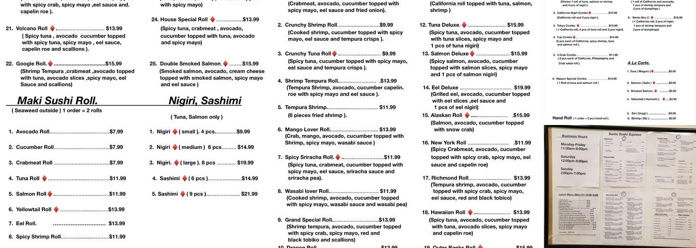 Sumo Sushi Express Menu