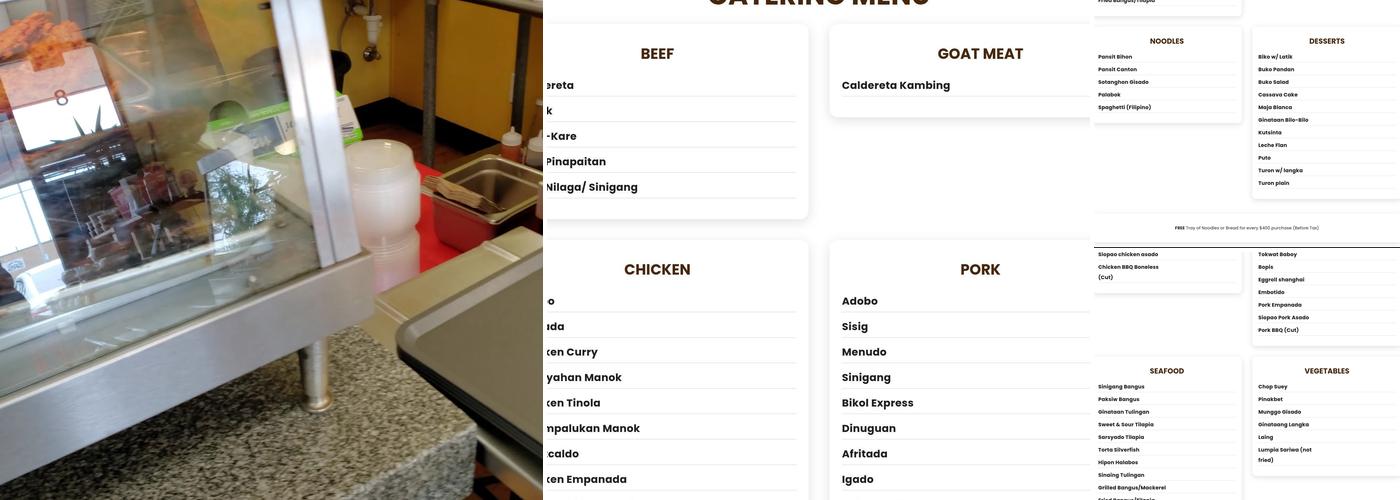 Lina's Filipino Marketplace Menu