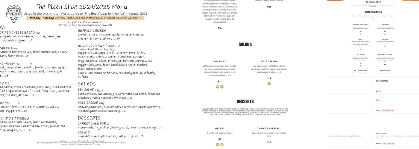 The Pizza Slice - Wood-Fired Pizza and Gelato Menu