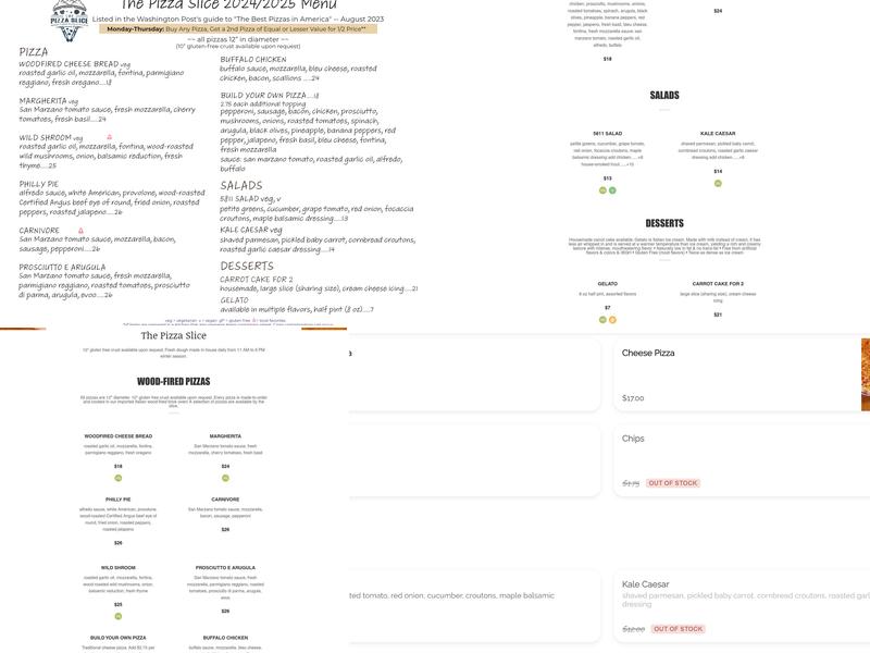 The Pizza Slice - Wood-Fired Pizza and Gelato Menu