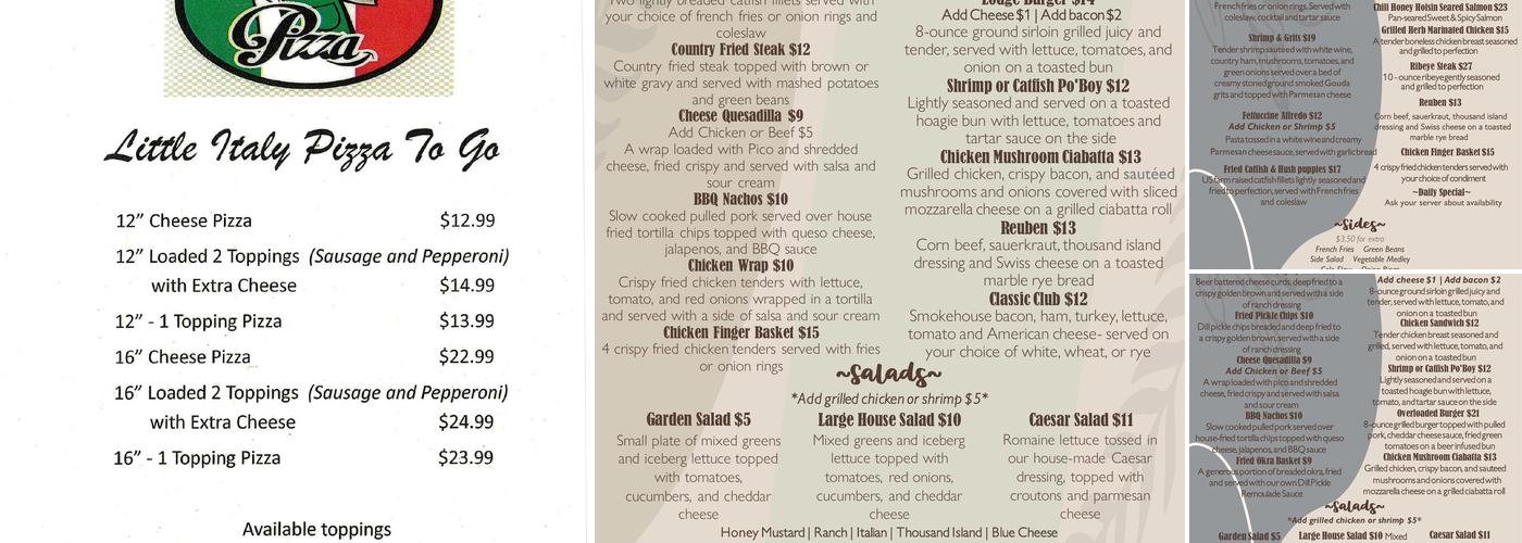 Pinecrest Dining Room Menu