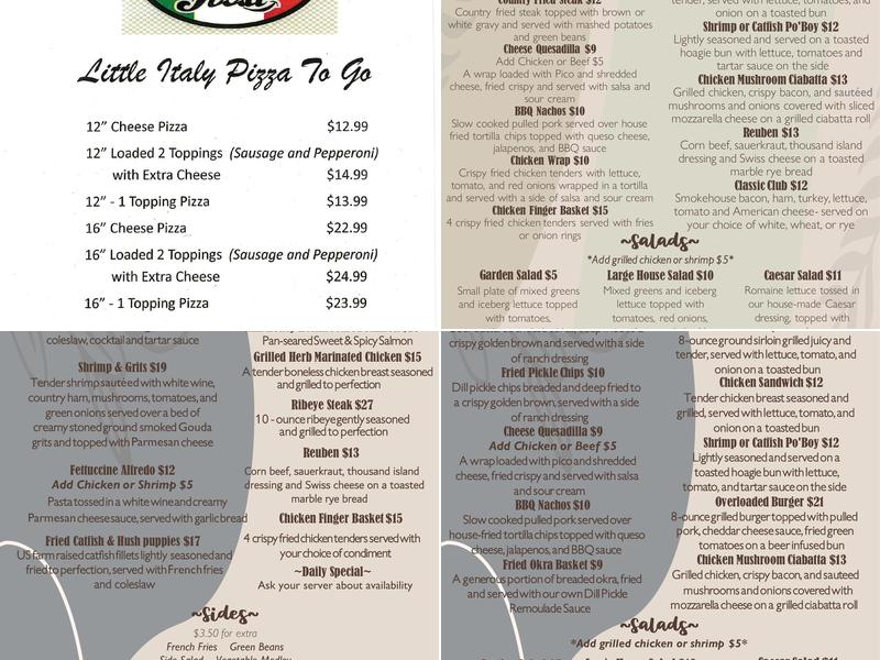 Pinecrest Dining Room Menu