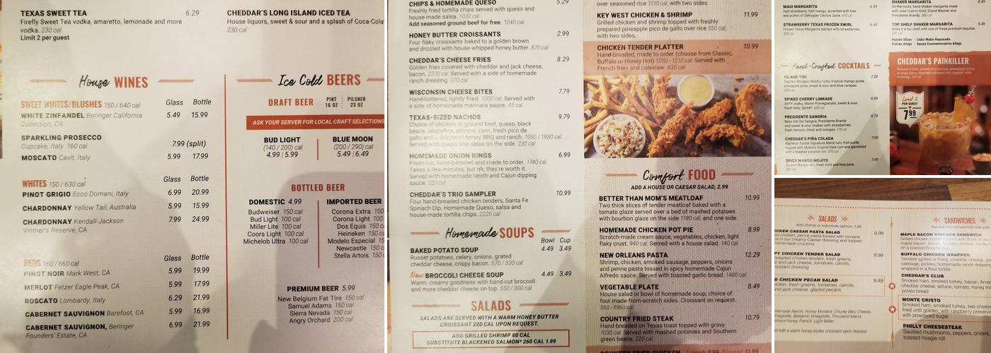 Cheddar's Scratch Kitchen Menu