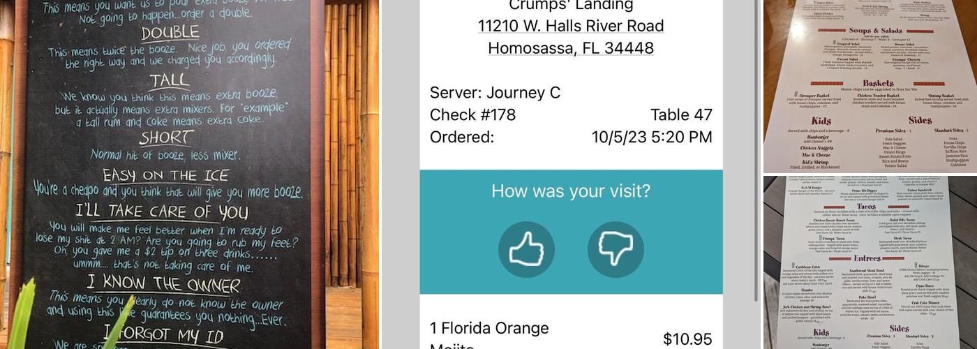 Crump's Landing Menu