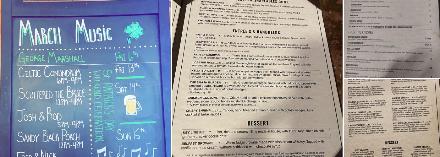 Kelly's Half Shell Pub Menu