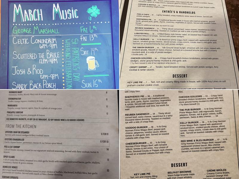 Kelly's Half Shell Pub Menu