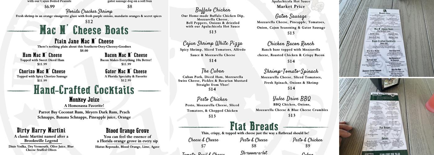 Florida Cracker Monkey Bar Menu