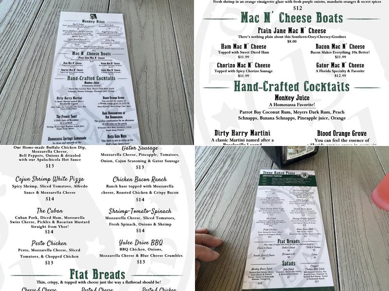 Florida Cracker Monkey Bar Menu