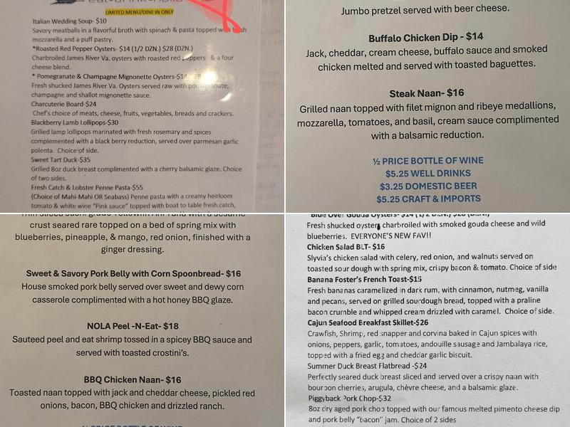 Yahola Creek Restaurant Menu