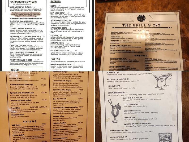 The Grill @ 222 Menu