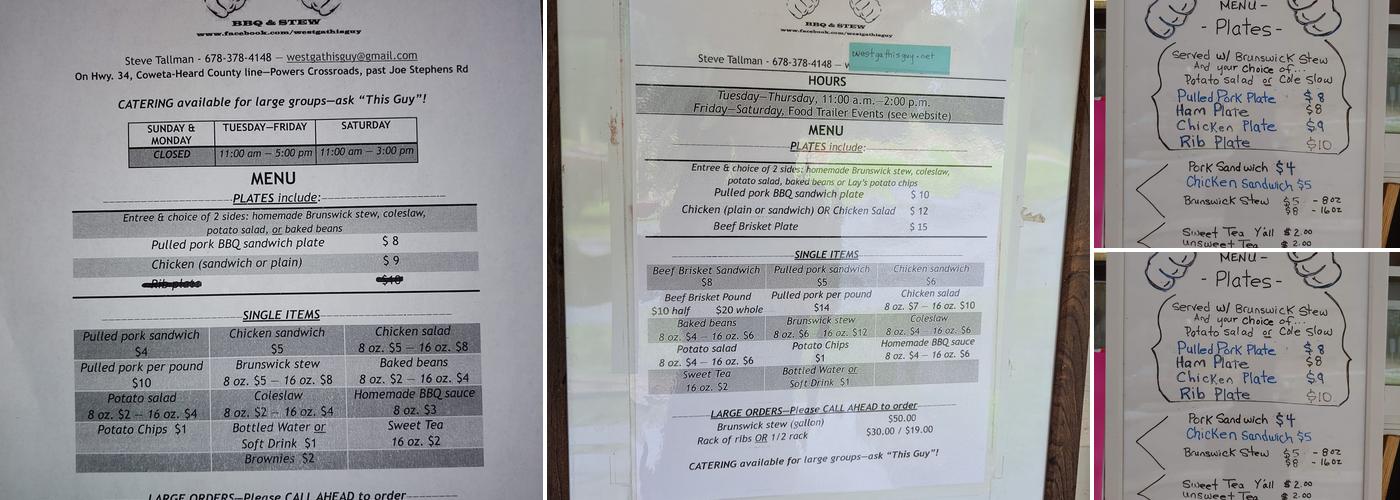 This Guy's BBQ And Stew Menu