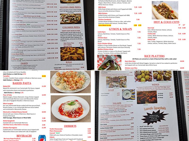 Pit Stop Pasta & Grill Menu
