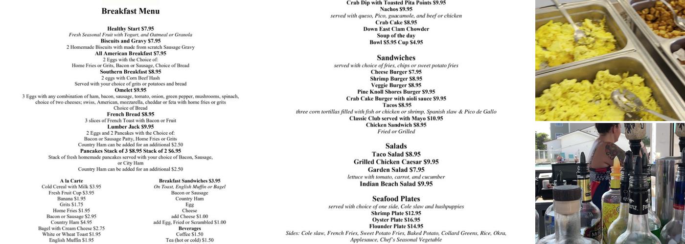 Crystal Coast Oceanfront Hotel Menu