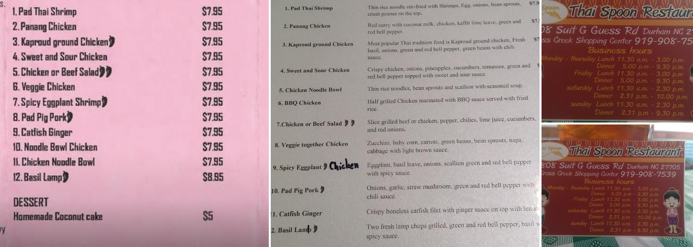 Thai Spoon Menu