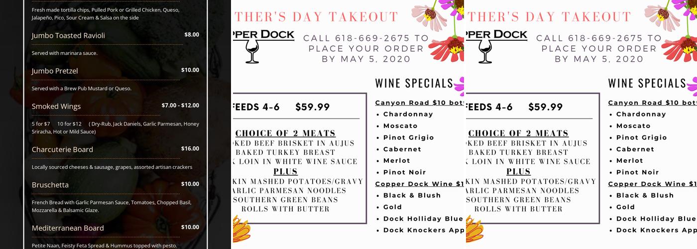 Copper Dock Winery Menu