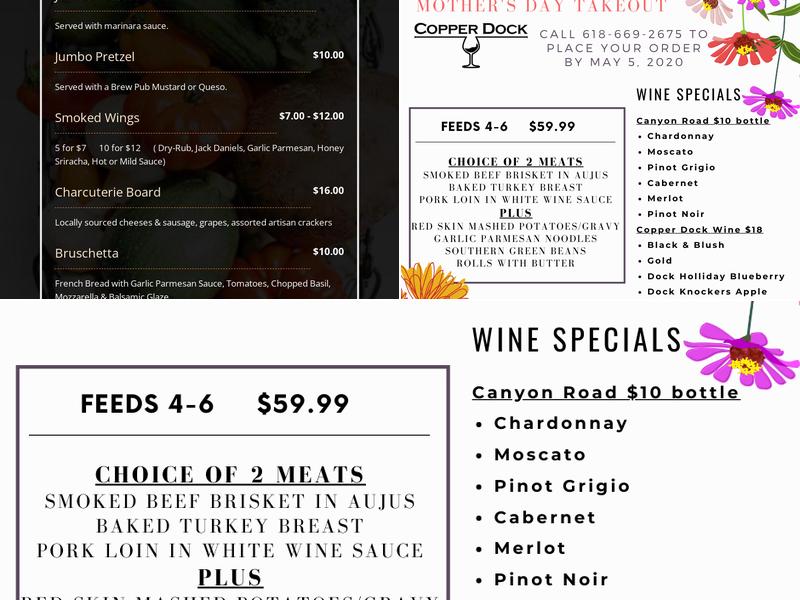 Copper Dock Winery Menu