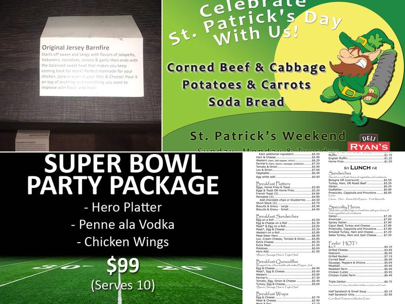 Ryan's Deli Menu