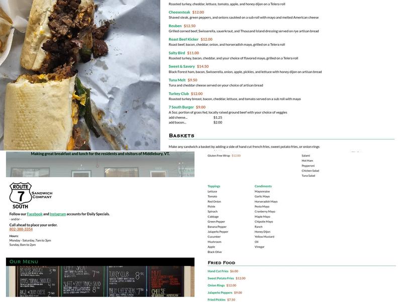 7 South Sandwich Company Menu