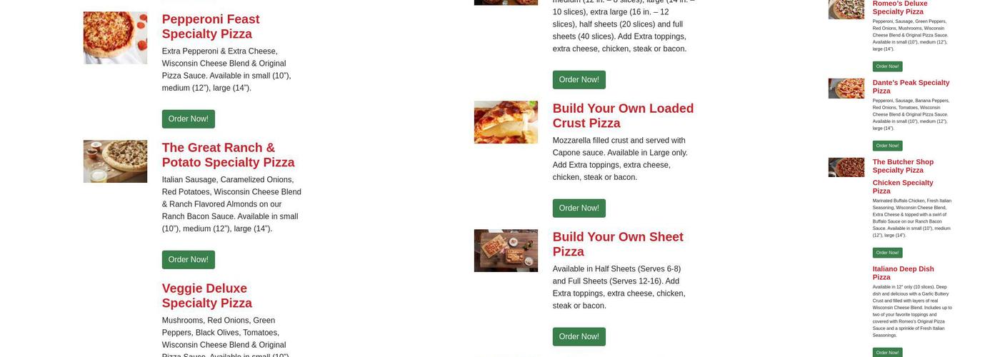Romeo's Pizza Menu