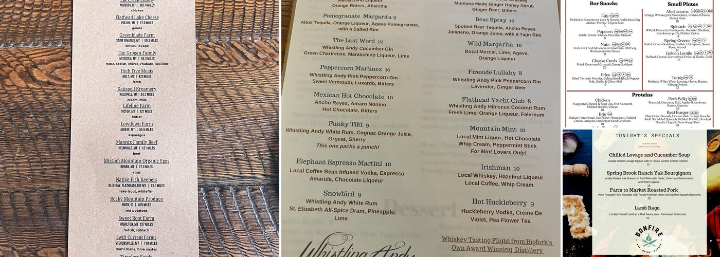 Montana Bonfire Menu
