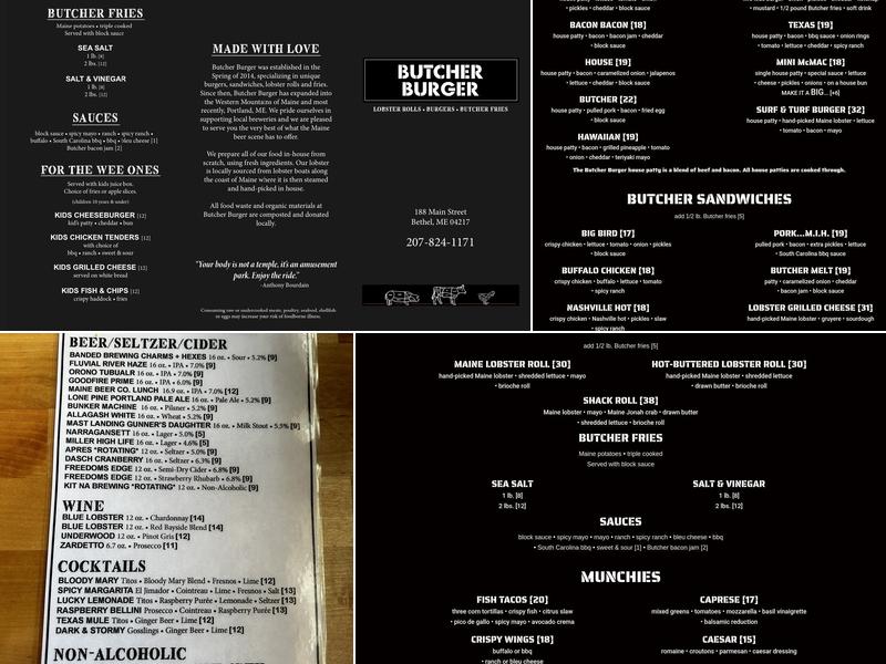 Butcher Burger - Bethel Menu