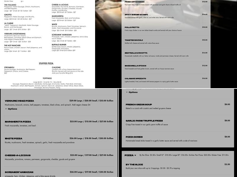 Grotto Restaurant Menu