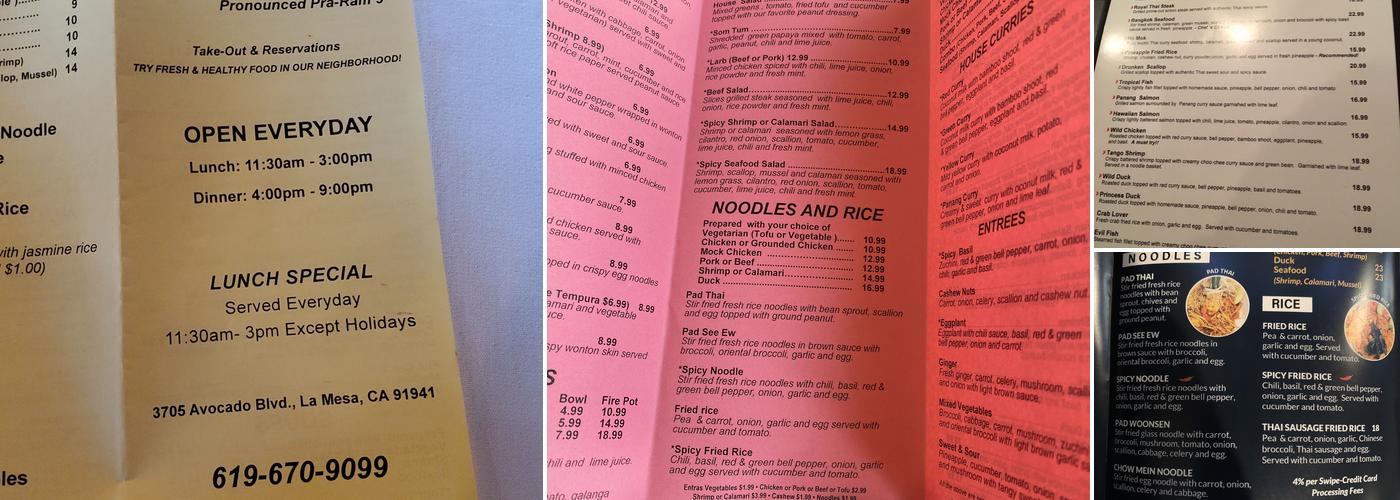 Phra Ram 9 Menu