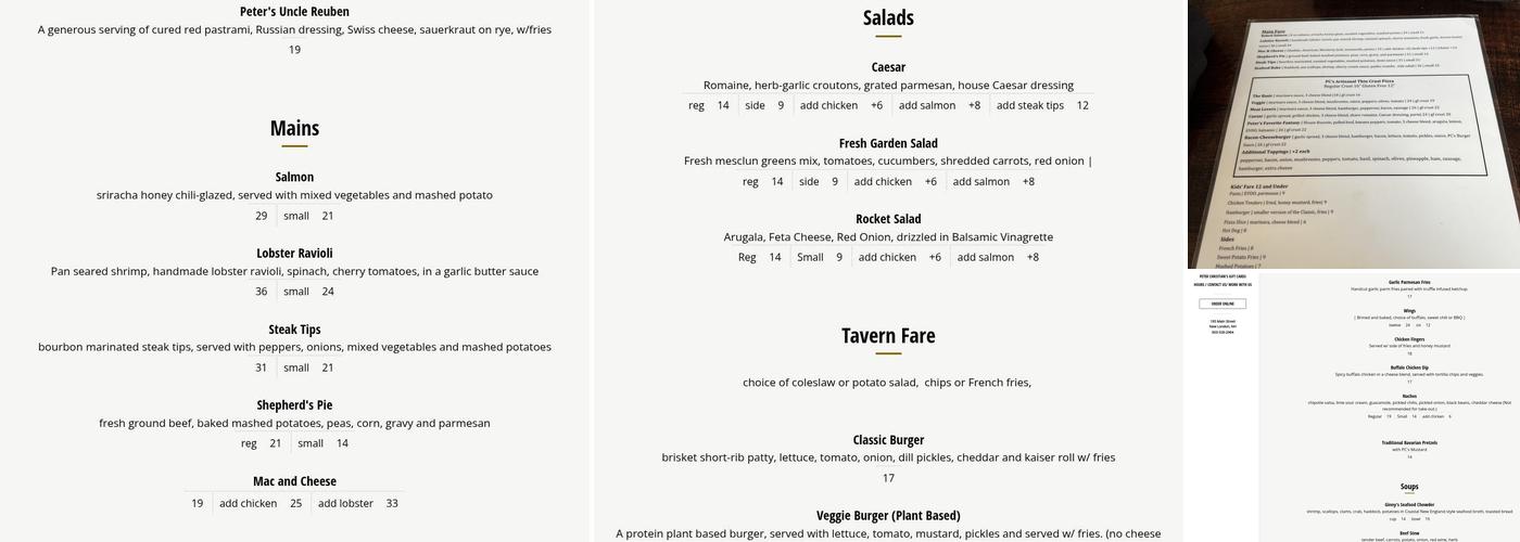Peter Christian's Tavern Menu