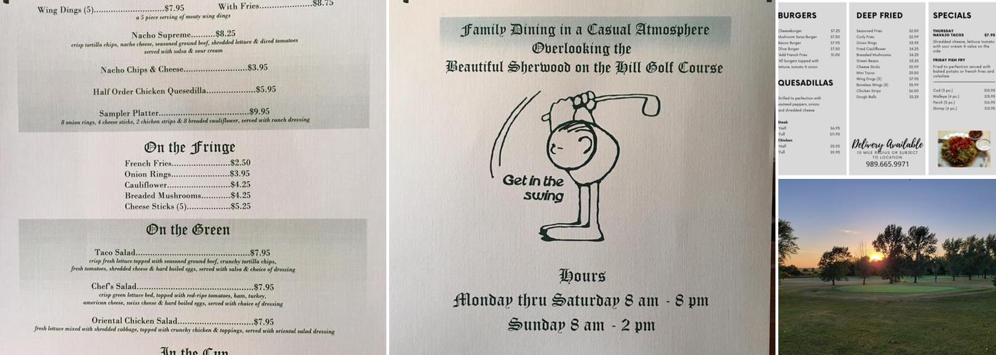Sherwood On the Hill Golf & Motel Menu