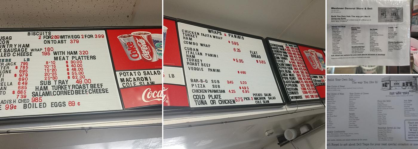 Westover General Store Menu