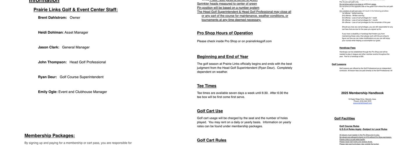 Prairie Links Golf Course & Event Center Menu