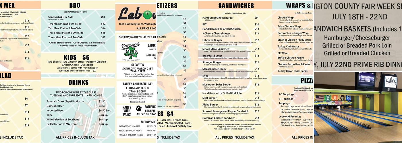 Lebowski's Rock n Bowl Menu