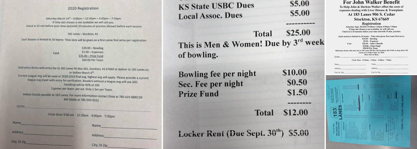 183 Lanes Menu