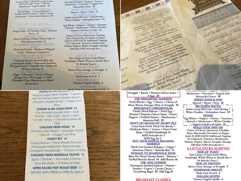 Surfside Rooster Menu