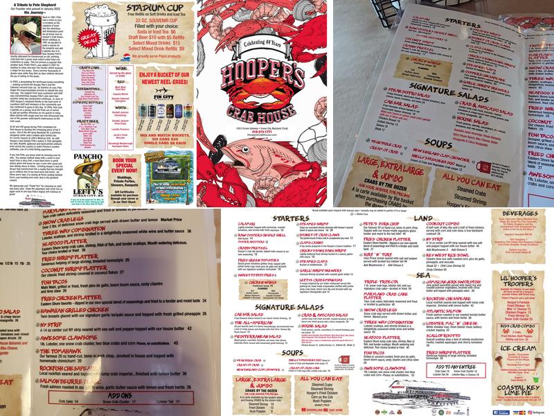 Hooper's Crab House & Sneaky Pete's Menu