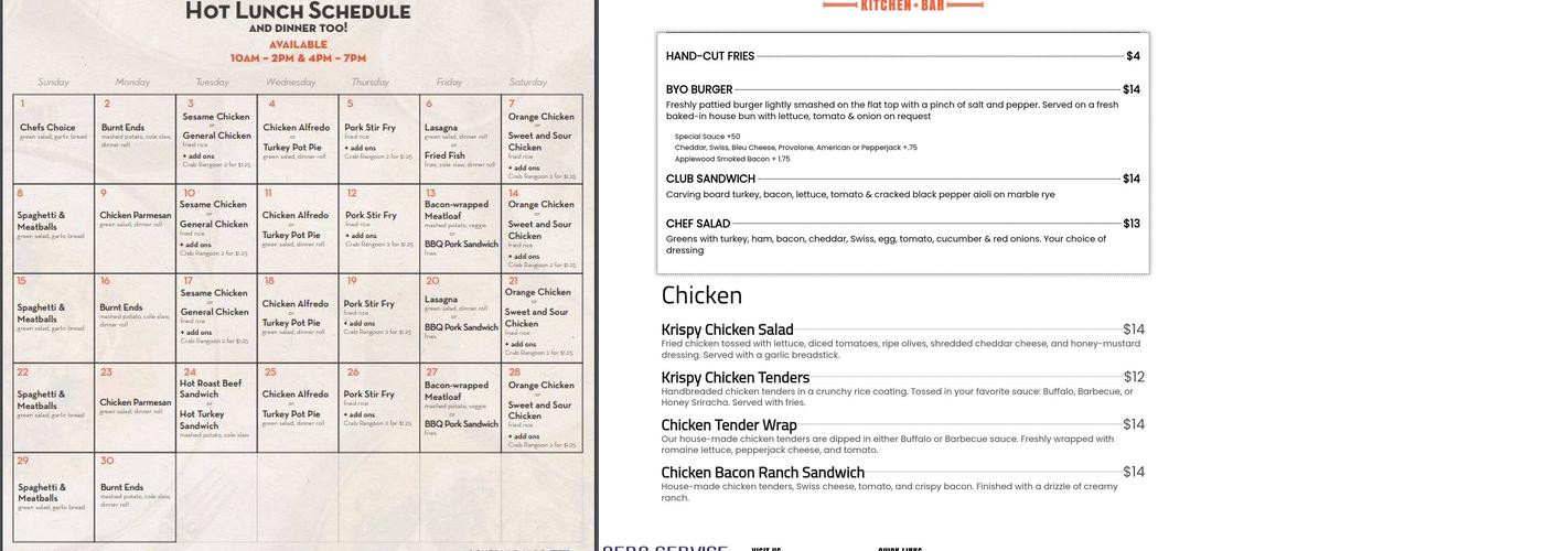 Berk & Chesters Menu