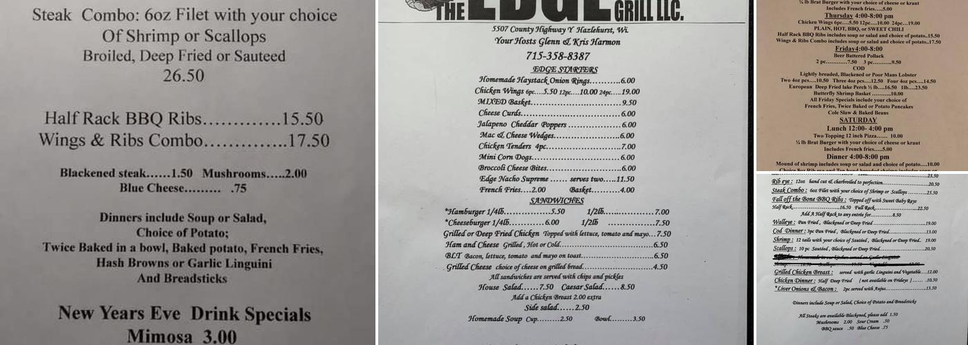 The Edge Bar & Grill LLC Menu
