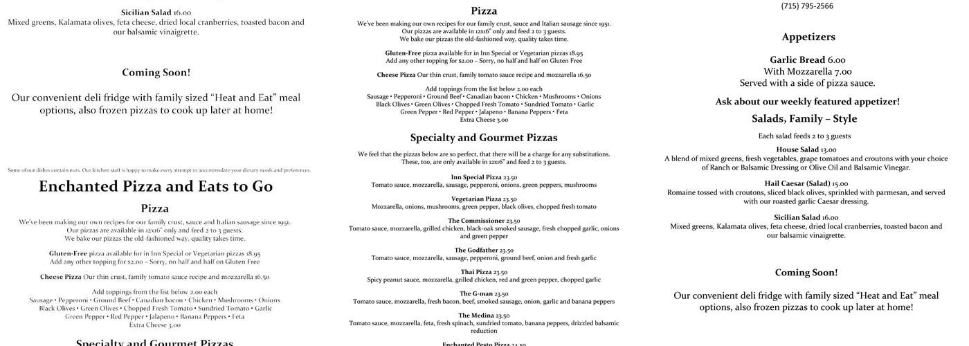 Enchanted Inn Menu