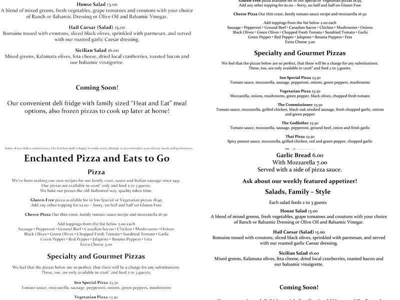 Enchanted Inn Menu